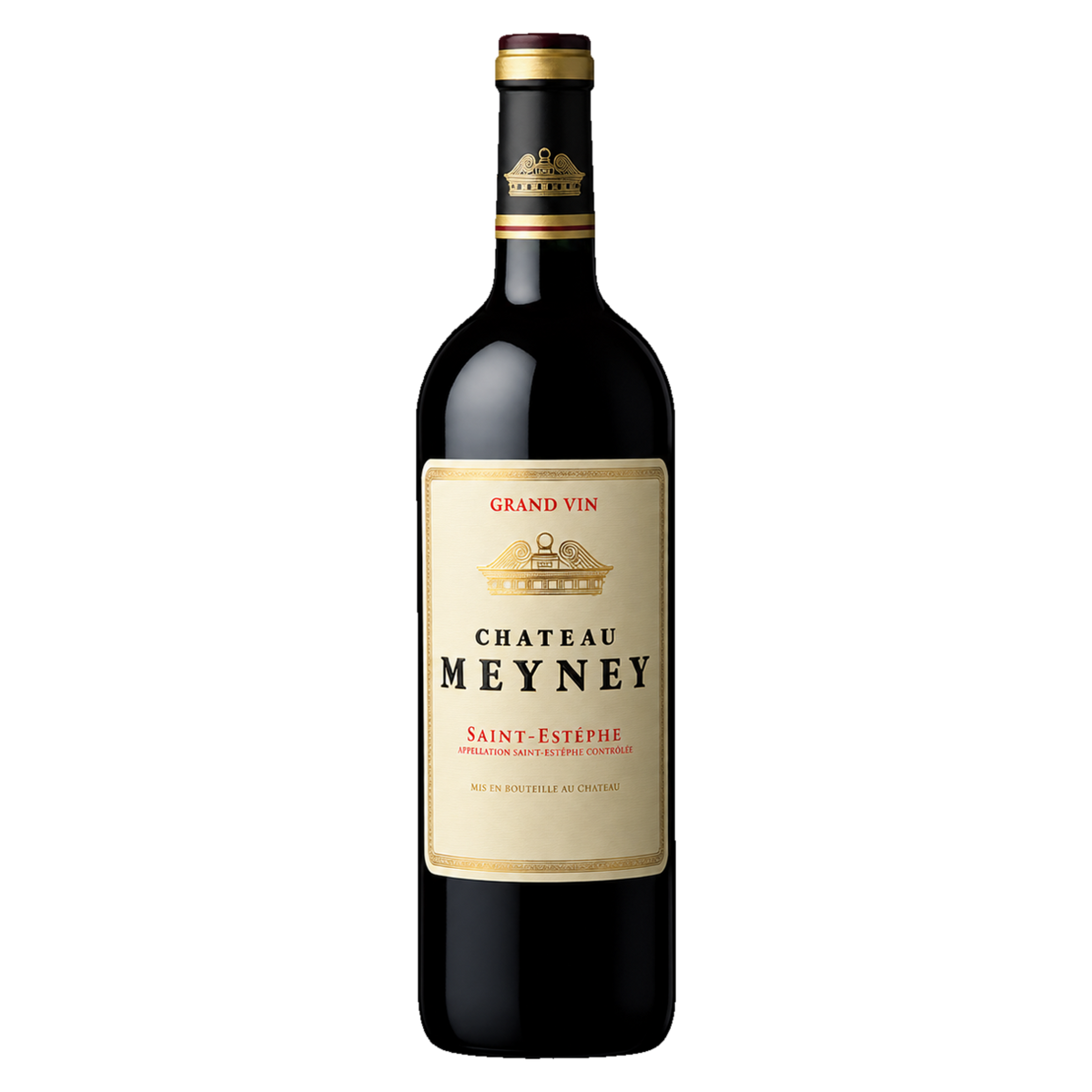 Château Meyney Saint-Estèphe, vrijstaande fles met transparante achtergrond
