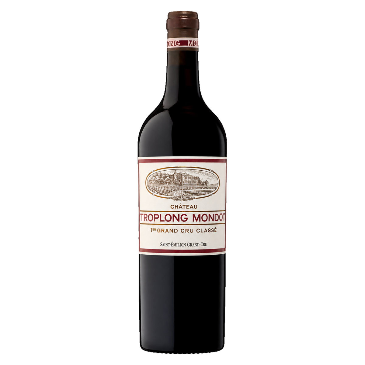 Château Troplong-Mondot Saint-Émilion Grand Cru, vrijstaande fles met transparante achtergrond
