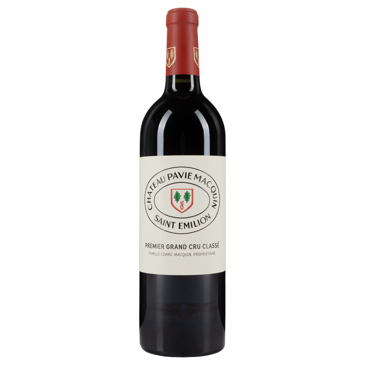 Château Pavie-Macquin Saint-Émilion Grand Cru, volledige vrijstaande fles op wit vierkant beeldvlak