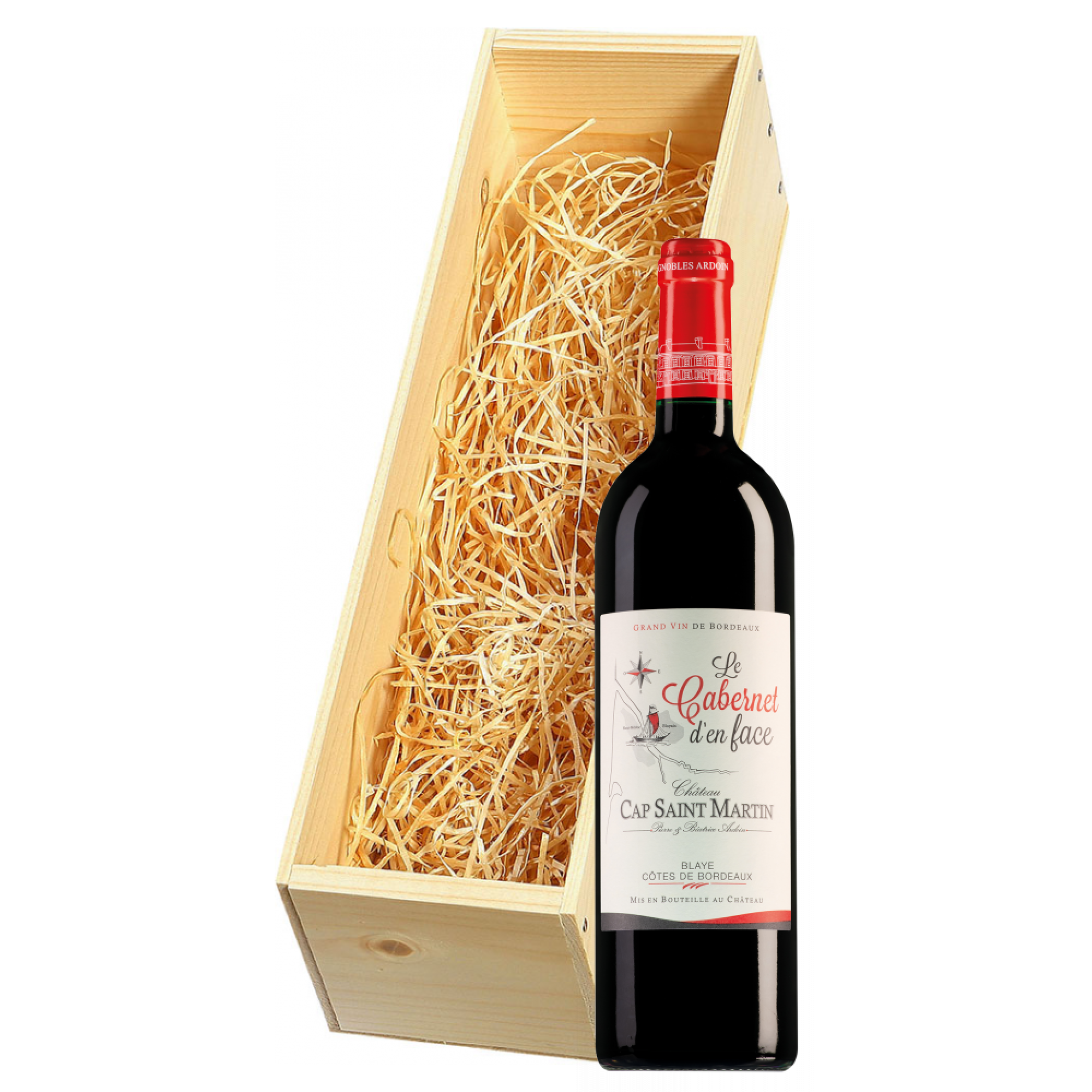 Wijnkist met Château Cap Saint-Martin Blaye Côtes de Bordeaux Le Cabernet d'en face