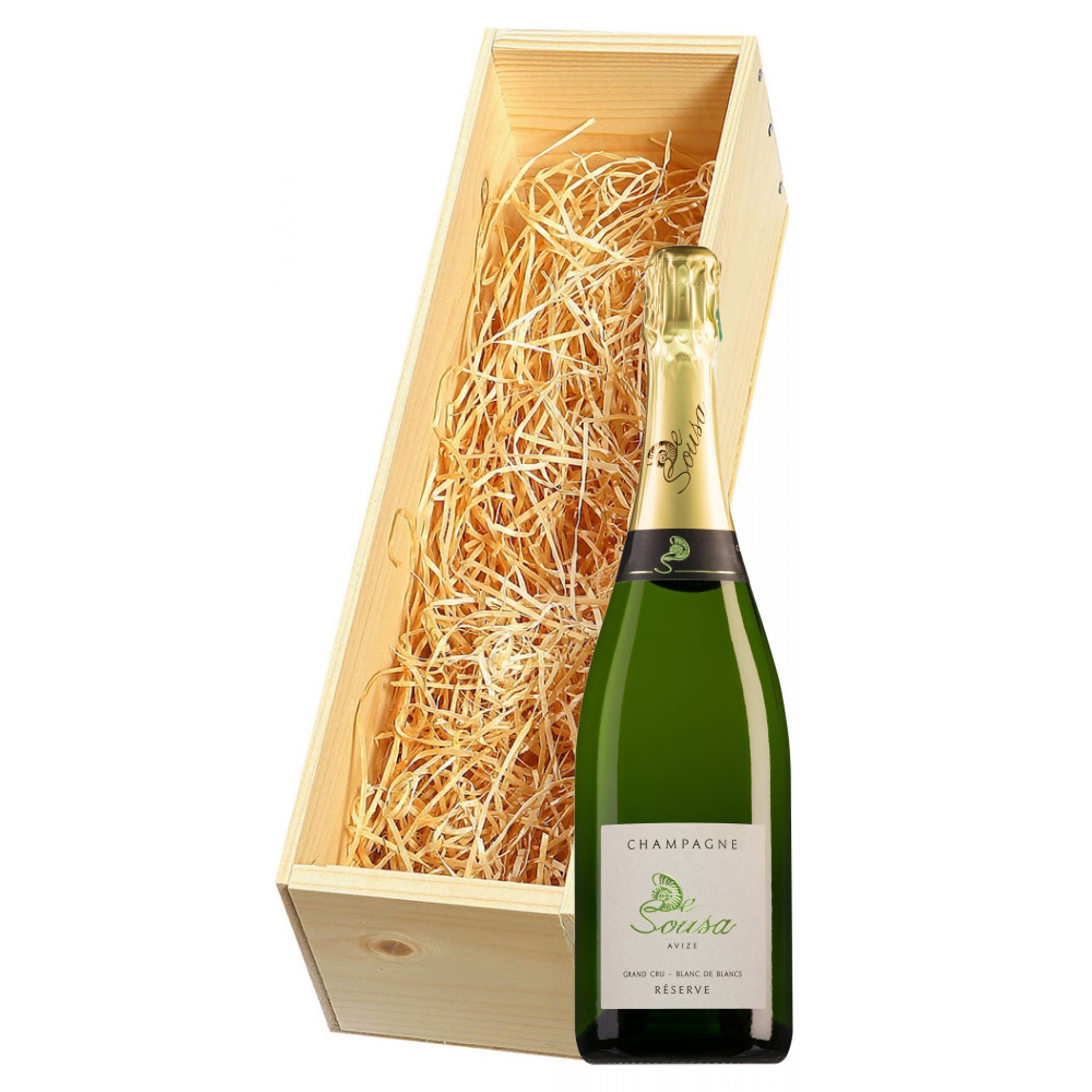 Wijnkist met De Sousa Champagne Grand Cru Blanc de Blancs Réserve Brut 