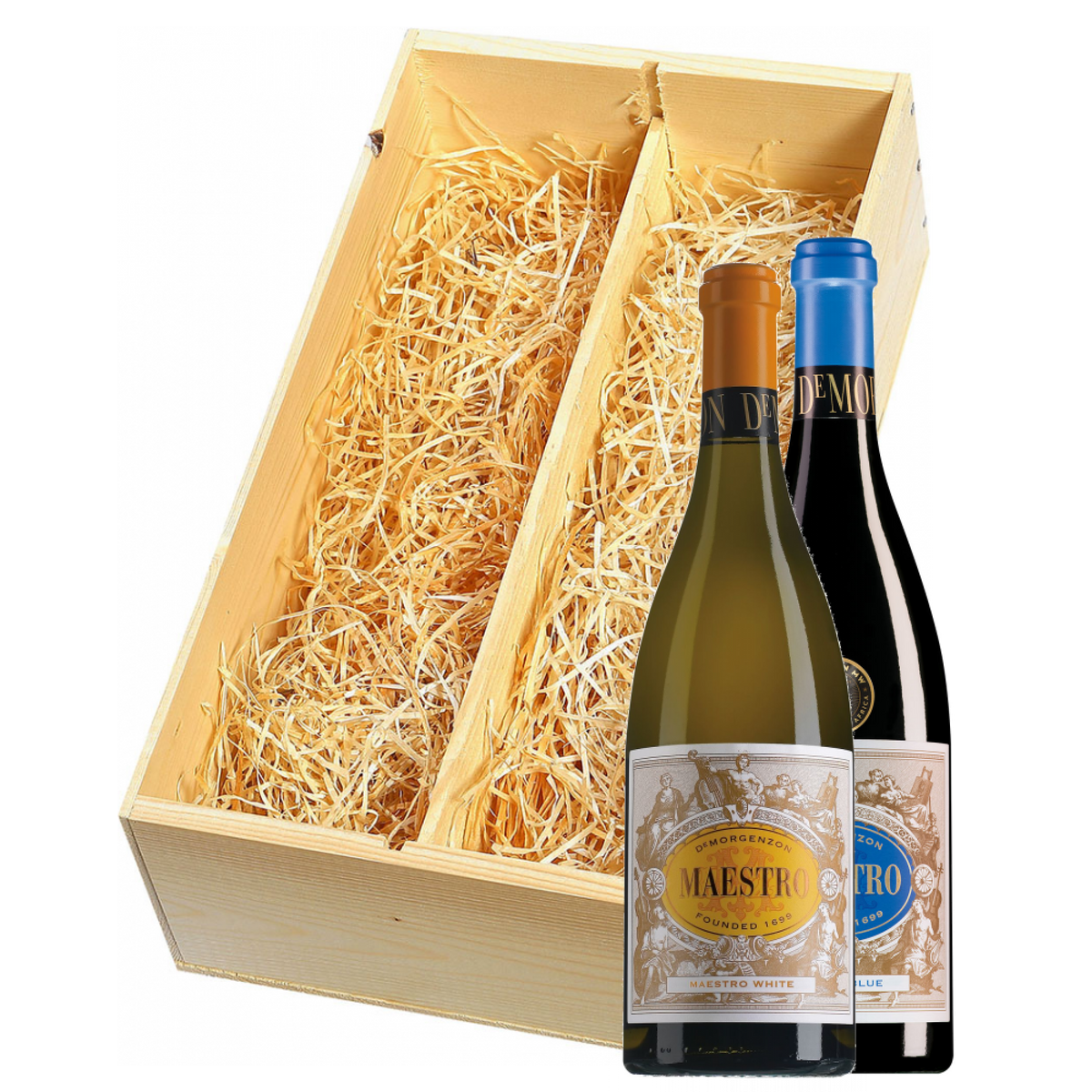 Wijnkist met DeMorgenzon Stellenbosch Maestro White en Blue