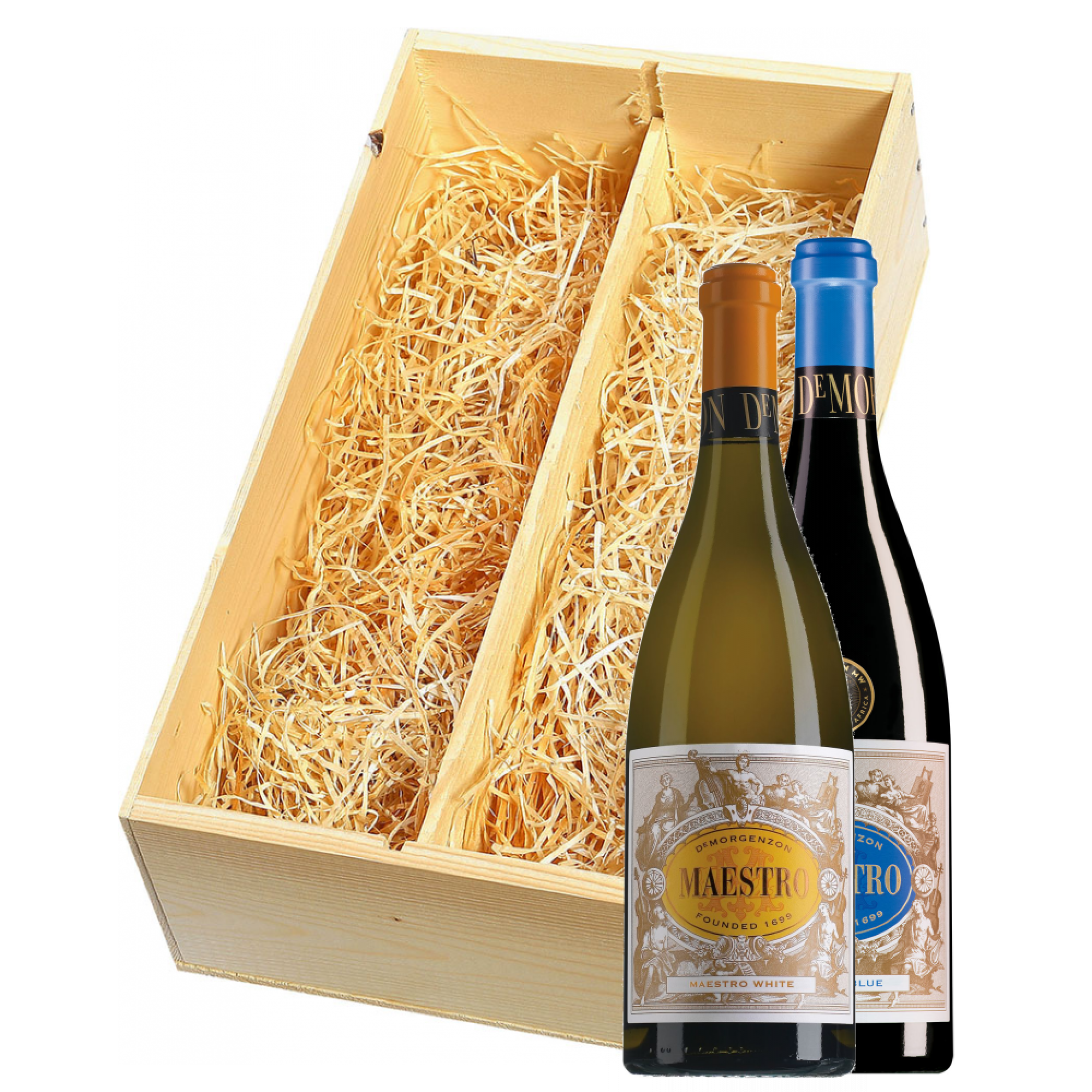 Wijnkist met DeMorgenzon Stellenbosch Maestro White en Blue