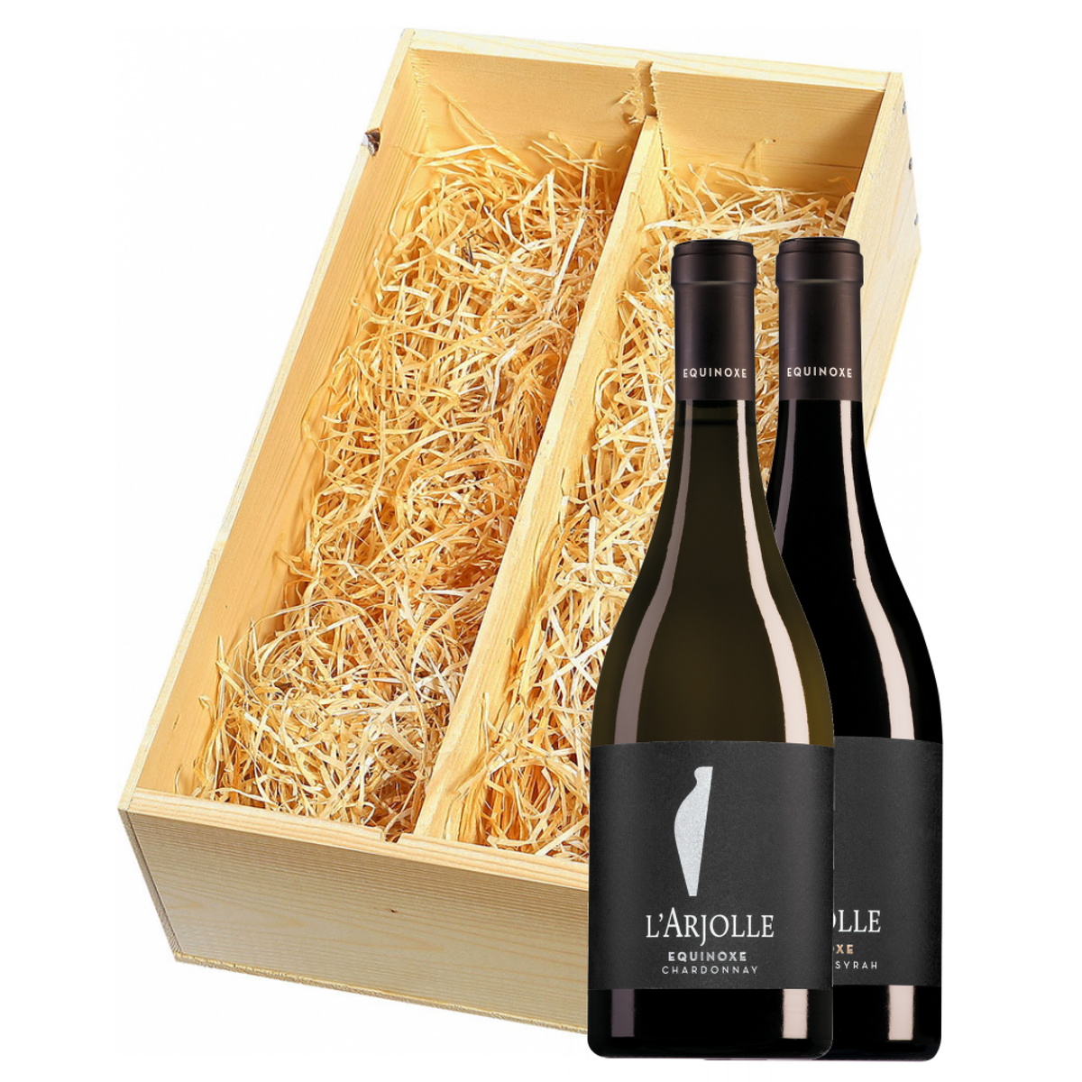 Wijnkist met Domaine de l'Arjolle Côtes de Thongue Equinoxe Chardonnay  en Cabernet-Syrah
