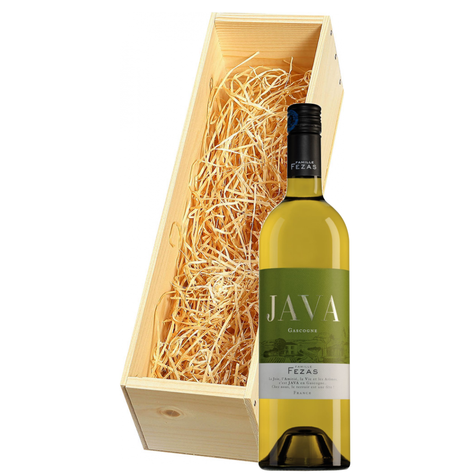 Wijnkist met Famille Fezas Gascogne Java blanc