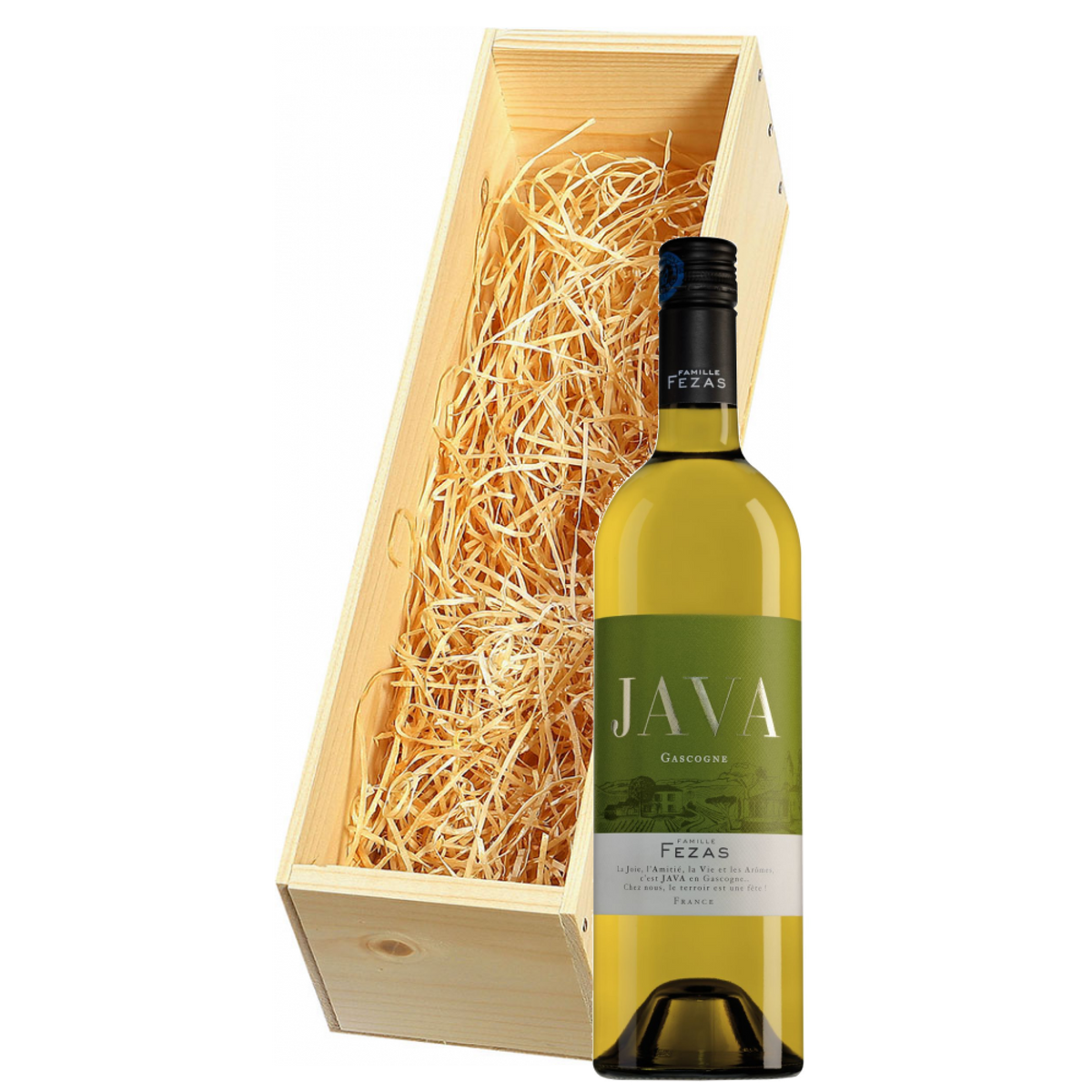 Wijnkist met Famille Fezas Gascogne Java blanc
