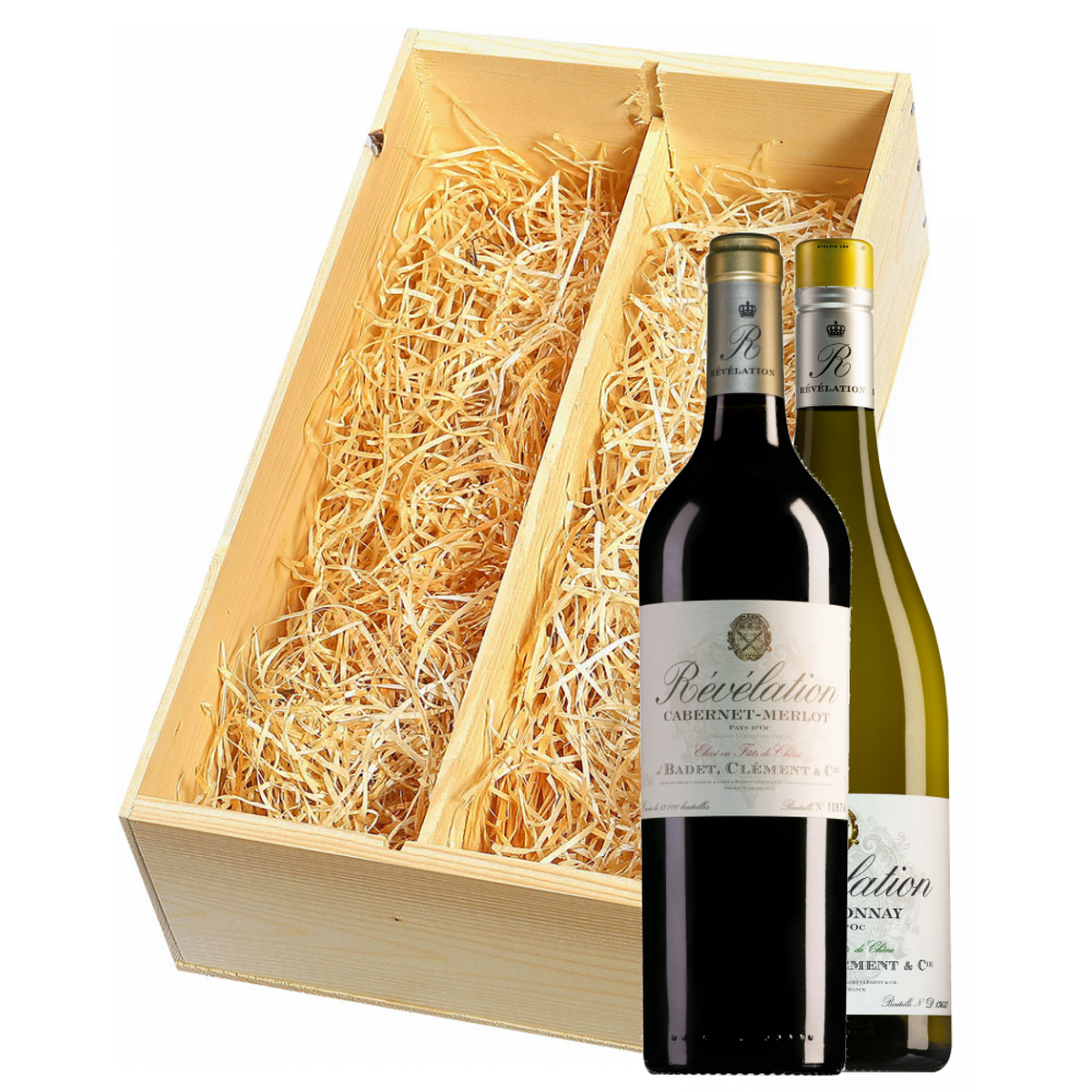 Wijnkist met Revelation Pays d'Oc Cabernet-Merlot en Chardonnay