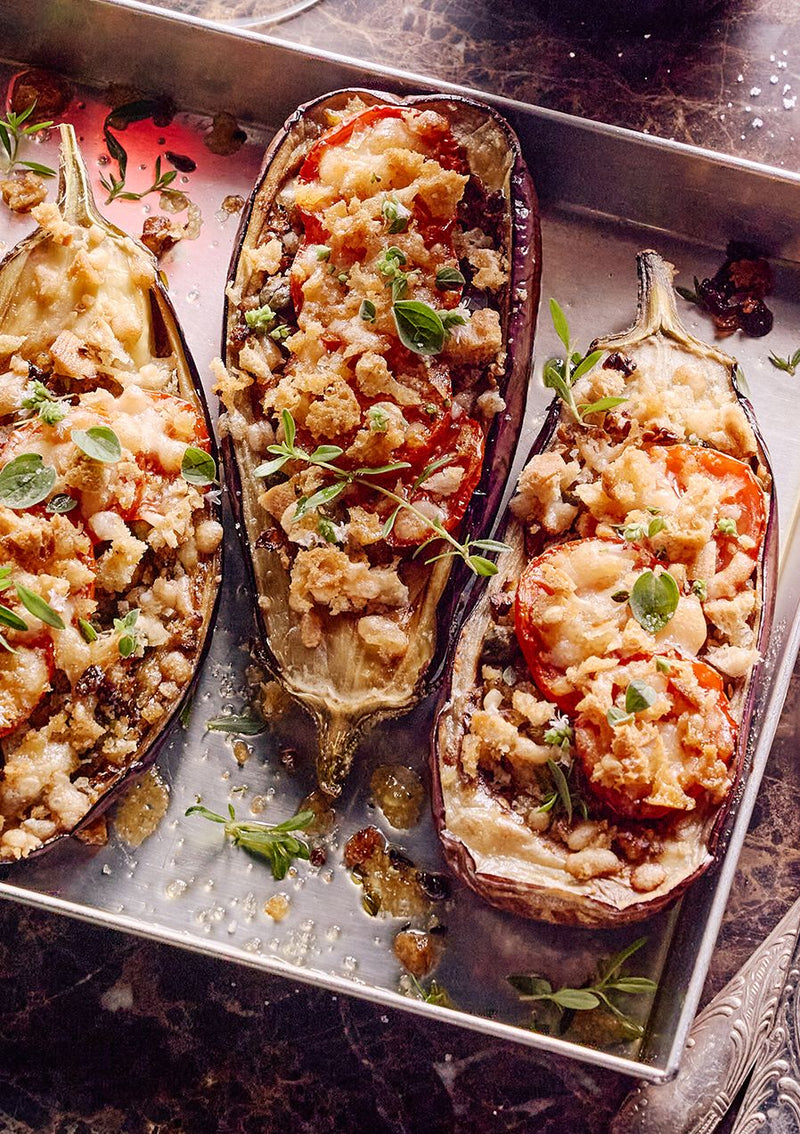 Gevulde aubergines met kappertjes en parmezaan