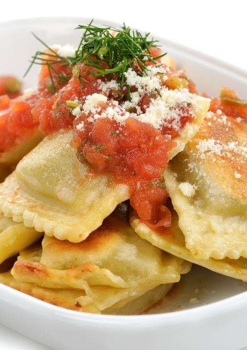Kaasravioli met rode pesto