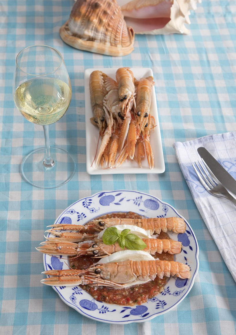 Langoustines met mozzarella en gazpacho