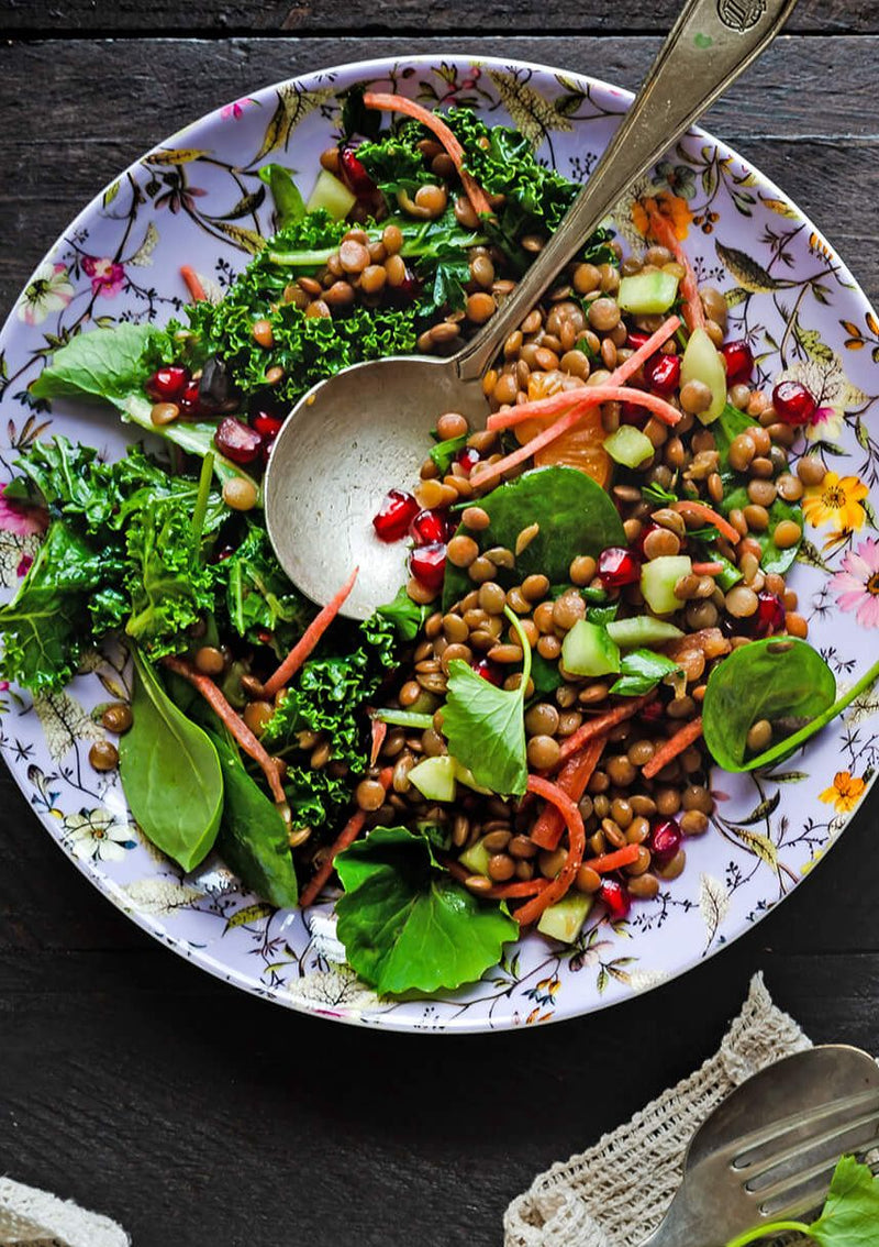 Linzensalade met sjalot, radijs en croutons