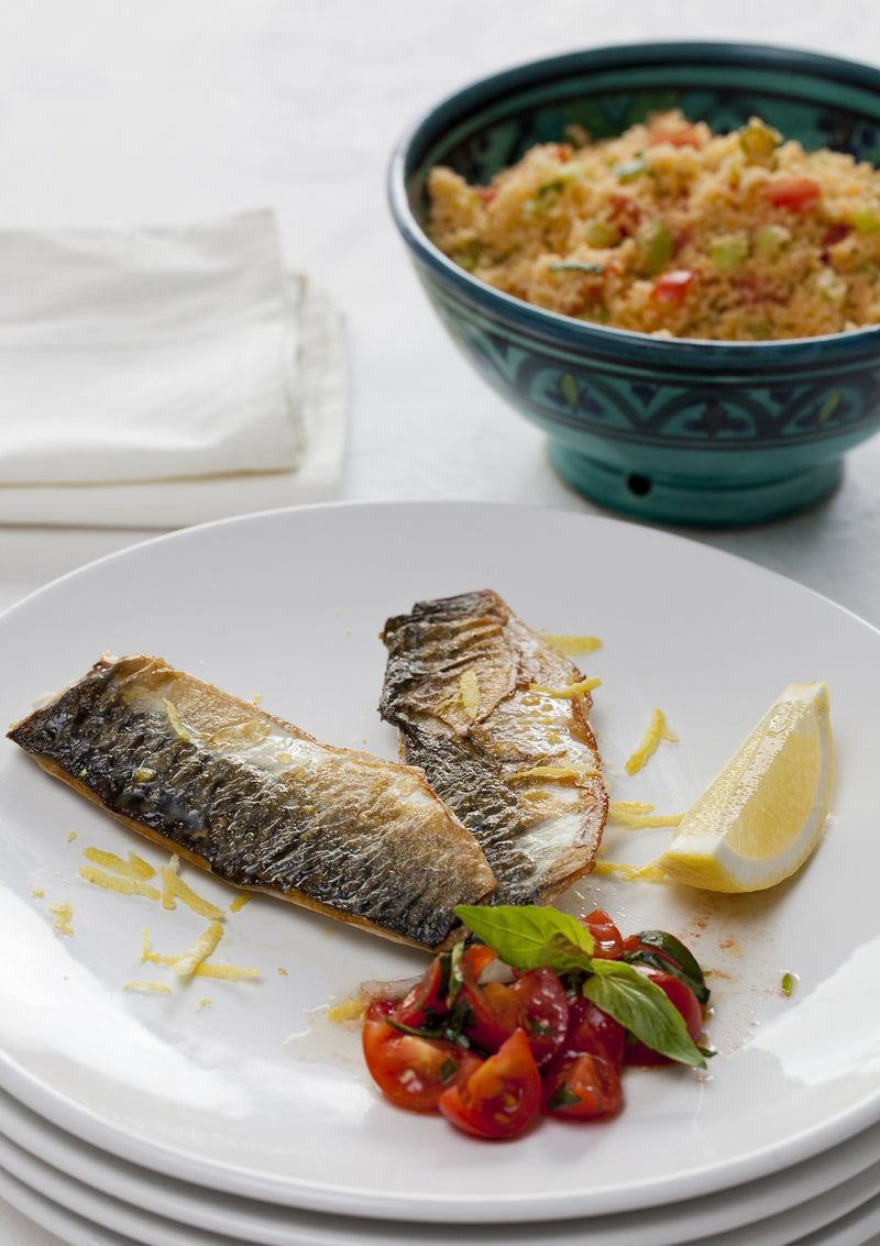 Makreel met couscous, tomaat en basilicum
