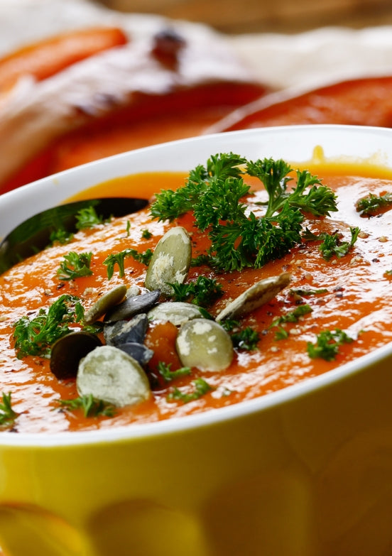 Pompoenpuree met pangrattato & waterkerssalade