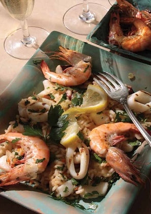 Risotto met inktvis, octopus en garnalen