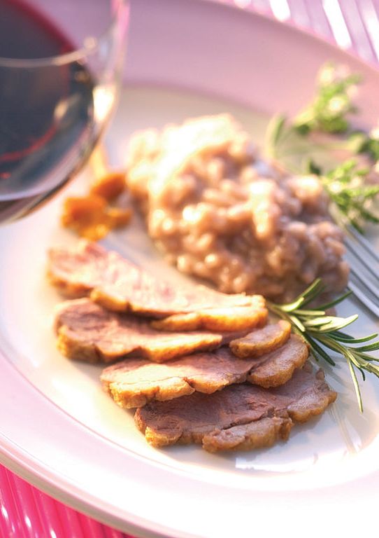 Spätburgunderrisotto met gebraden eendenborst