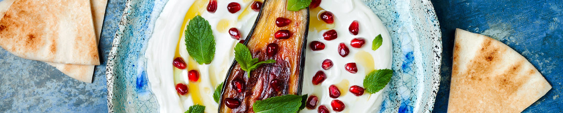 gegrilde aubergine met labneh